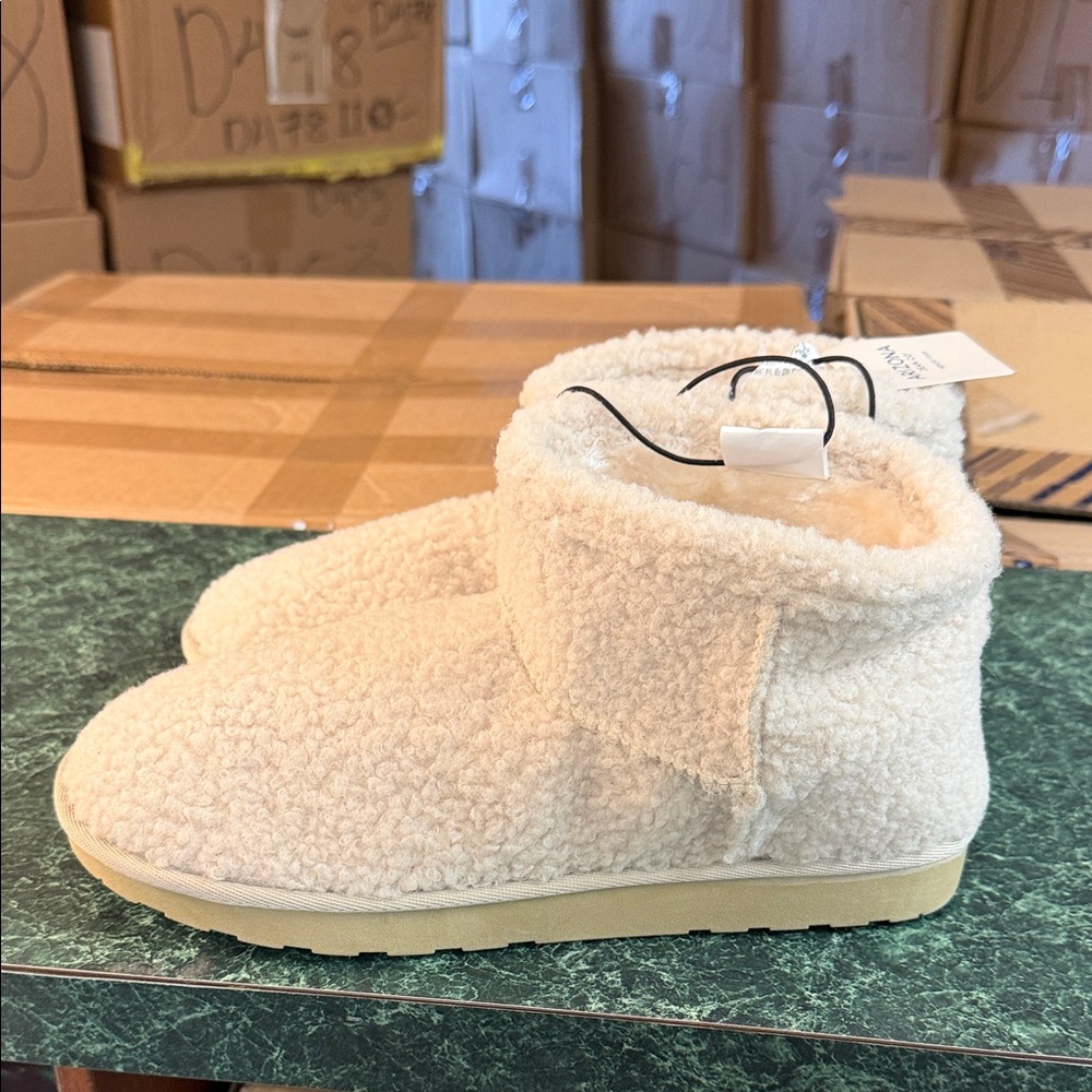 Arizona Jean Company Cream Sherpa Ankle Booties - Picture 3 of 4